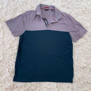 Ted Baker Polo Shirt SZ 5 or L Pink Blue Colorblock Short Sleeve Casual Modern